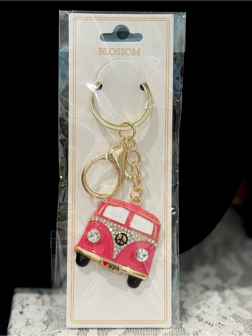 Pink Rhinestone Bus Keychain